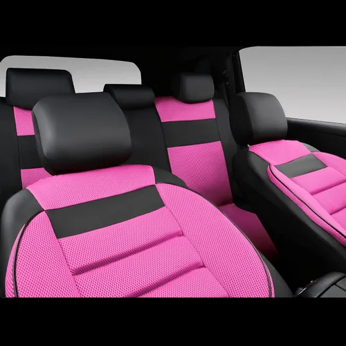 Miniatura 2 de CAR Pass Juego de fundas de asiento de automóvil de cuero con soporte de espalda de espuma 3D, fundas de asiento de automóvil de malla de aire Negro