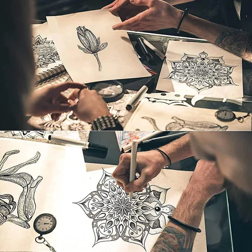 Miniatura 4 de Papel de transferencia con pieles de práctica de tatuajes – 20 piezas de piel falsa y plantilla de papel, incluye 10 piezas de tatuaje en blanco