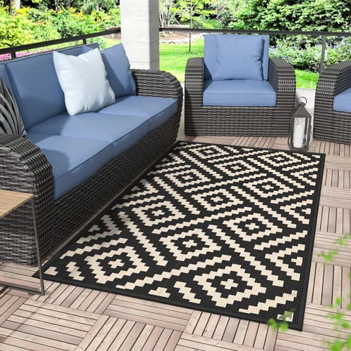 Miniatura 30 de GENIMO Alfombra de exterior impermeable de 5 x 8 pies, alfombras reversibles, alfombra de área, alfombra de plástico para exteriores, alfombra Negro