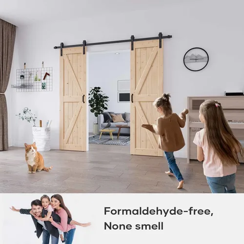 Miniatura 2 de EaseLife - Puerta de granero doble de 42 x 84 pulgadas (puerta doble de 21 x 84 pulgadas) con herrajes deslizantes de 7 pies y manija incluida