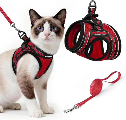 Miniatura 22 de rabbitgoo Juego de arnés y correa para gatos para caminar a prueba de escape, chaleco suave ajustable para gatitos con tira reflectante para gatos