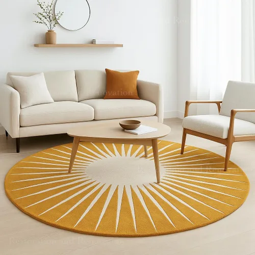Miniatura 12 de Restoration and Renovation - Alfombra redonda moderna – Acolchada a mano con 100% lana de Nueva Zelanda, alfombra circular gruesa y suave para Negro