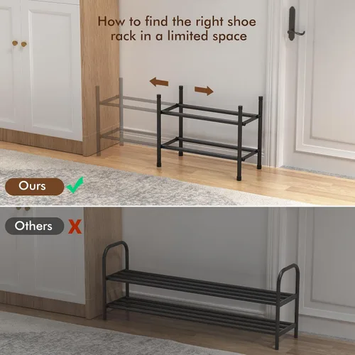 Miniatura 3 de Uneviesyka Zapatero expandible, zapatero de 2 niveles para armario, estante organizador de zapatos de metal ajustable apilable, estantes pequeños