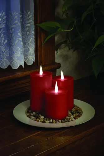 Miniatura 5 de Xodus Innovations WC1684R - Vela de pilar de cera LED sin llama de 4 pulgadas con temporizador automático y llama parpadeante 3D blanca cálida, Rojo