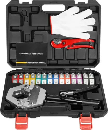 Miniatura 4 de Herramienta de prensado de manguera hidráulica con 7 troqueles a presión manual para manguera de CA, línea automática de A/C, herramienta
