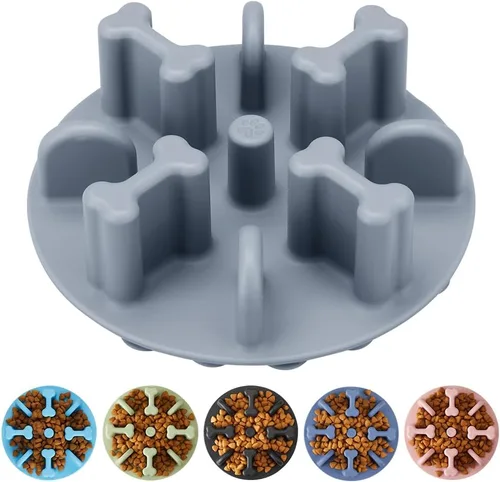 Cuencos para perros de alimentación lenta, rompecabezas antiasfixia de silicona suave, alimentador lento, antideslizante para comer lentamente, Gris