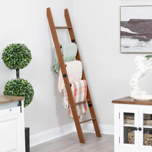 Miniatura 13 de Escalera para manta para sala de estar y dormitorio, 5 pies y 8 pulgadas, 6 niveles laminados inclinados para pared, construcción sin enredos