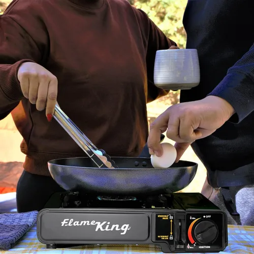 Miniatura 2 de Flame King YSNVT-505-B Estufa de campamento de gas butano y propano de combustible dual con un solo quemador, portátil e ideal para cocinar al aire