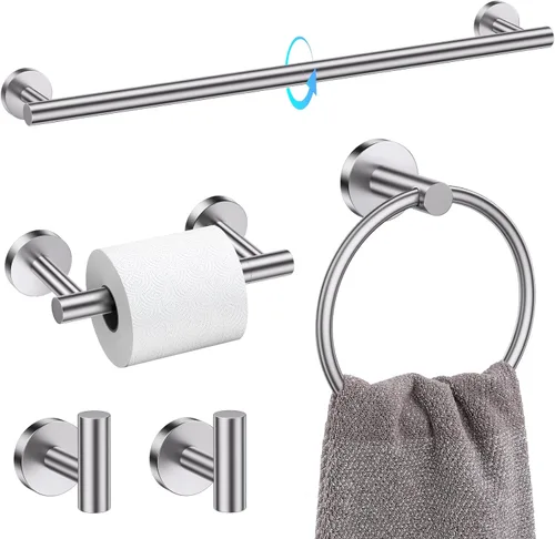 TQKAG Juego de 5 piezas de accesorios de baño de níquel cepillado 23.6" SUS304 de acero inoxidable Juego de soporte de toalla de baño Soporte de