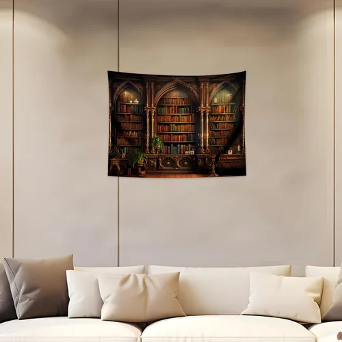 Miniatura 22 de QGHOT Tapiz medieval para estantería, vintage, fondo de biblioteca, libros antiguos, academia oscura, tapices grandes para colgar en la pared