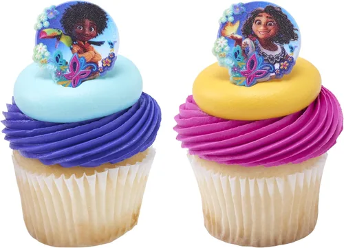 DecoPac Anillos de Encanto, decoraciones de cupcakes con Mirabel y Antonio, adornos multicolor 3D seguros para alimentos, paquete de 24