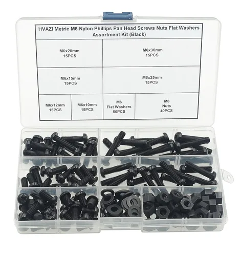 Juego surtido de tornillos métricos M6 de nylon Phillips de cabeza plana (negro)