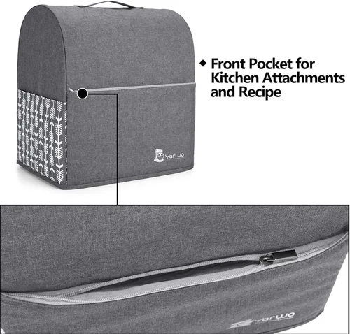 Miniatura 8 de Yarwo Funda para batidora de pie compatible con mezclador KitchenAid de 6 a 8 cuartos de galón, cubierta protectora contra el polvo con mango Gris