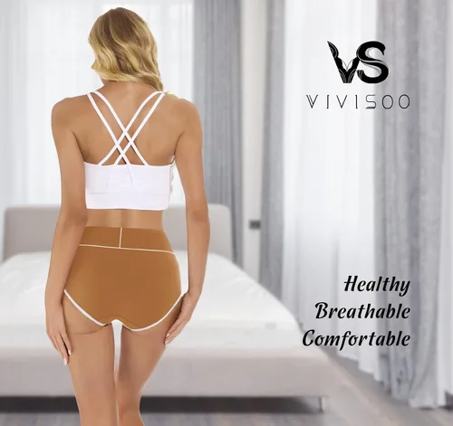 Miniatura 4 de VIVISOO - Ropa interior elástica, suave, transpirable, de algodón y tiro alto para mujeres, paquete de 5