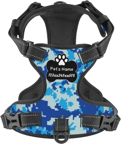 Miniatura 16 de Arnés personalizado para perro sin tirones, chaleco personalizado con bandera estadounidense para perro con número de teléfono y nombre de mascota