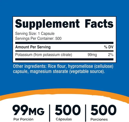 Miniatura 2 de Nutricost Citrato de potasio 99 mg, 500 cápsulas