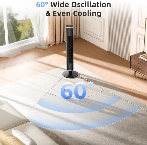 Miniatura 6 de COWSAR Ventilador de torre con control remoto, 6 velocidades, 4 modos, temporizador de 24 horas, oscilación de 60° para dormitorio, oficina, cocina