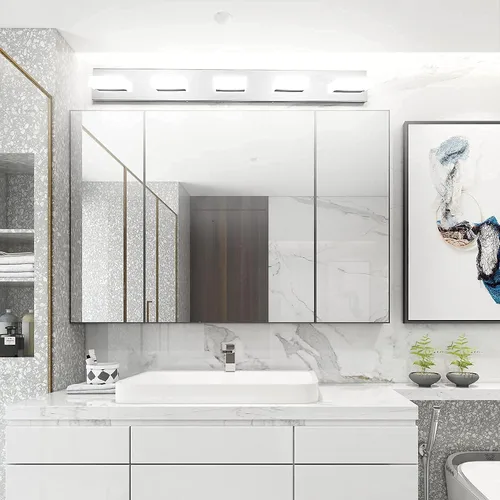 Miniatura 5 de Aipsun Moderna lámpara de tocador de baño cromada LED para baño, acero inoxidable, 5 luces, iluminación de pared de baño, 6000 K