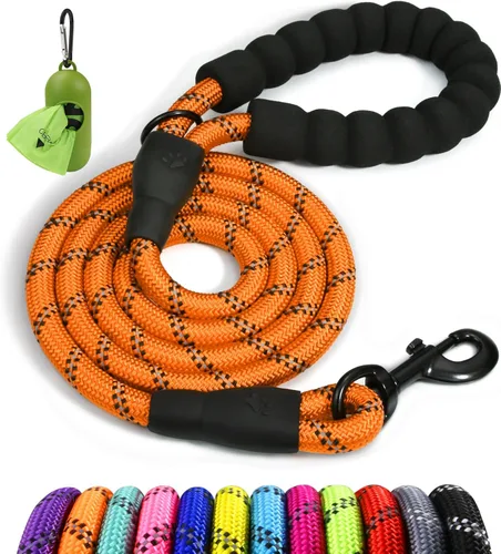 Taglory - Correa de cuerda de 6 pies para perro, con el mango acolchado cómodo, con hilos altamente reflectantes, correa para perros medianos y