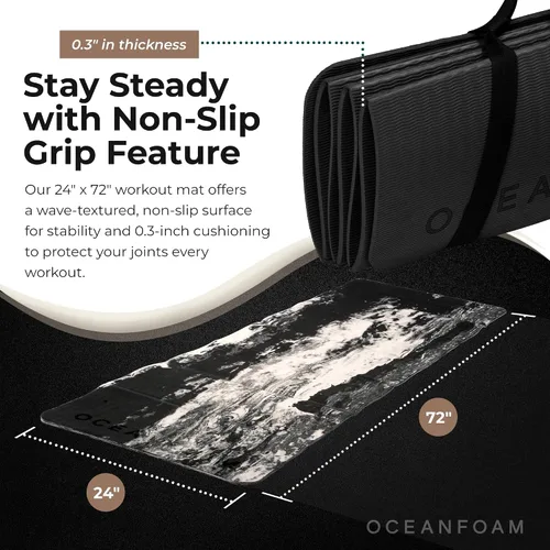 Miniatura 5 de Oceanfoam Tapete de entrenamiento de viaje, tapete de ejercicio plegable de 0.3 pulgadas de grosor para yoga, pilates y fitness, tapete