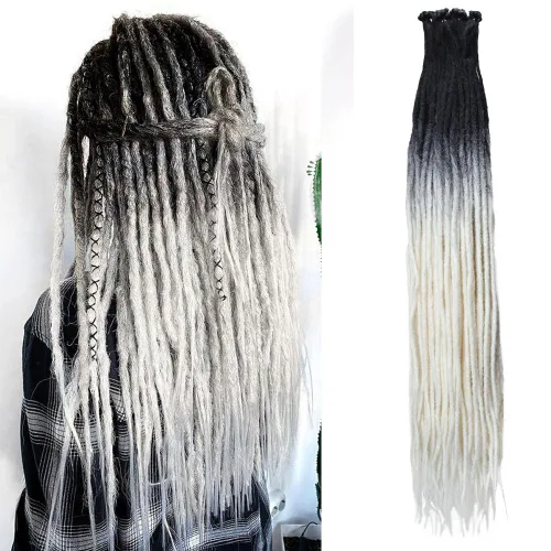 Miniatura 31 de Kraler Extensiones de Rastas Azules, Extensiones de Rastas Sintéticas de Ganchillo de 22", 100% Hechas a Mano, Rastas de Una Sola Punta, Delgadas