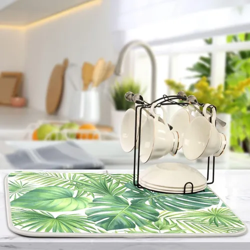 Miniatura 5 de Tapete de secado de platos de flores de porcelana azul y blanca para encimera de cocina, almohadilla de secado de microfibra absorbente