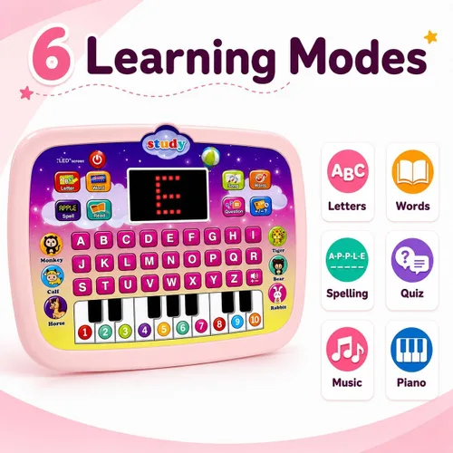 Miniatura 5 de Tableta de aprendizaje para niños de 1, 2, 3 años, juguete de aprendizaje de ortografía y habla ABC con teclas de piano, juguete educativo musical