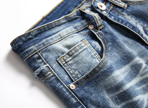 Miniatura 6 de XIMXIMMTIAN Jeans rectos de motociclista para hombre, desgastados, desgastados, ajustados, rectos