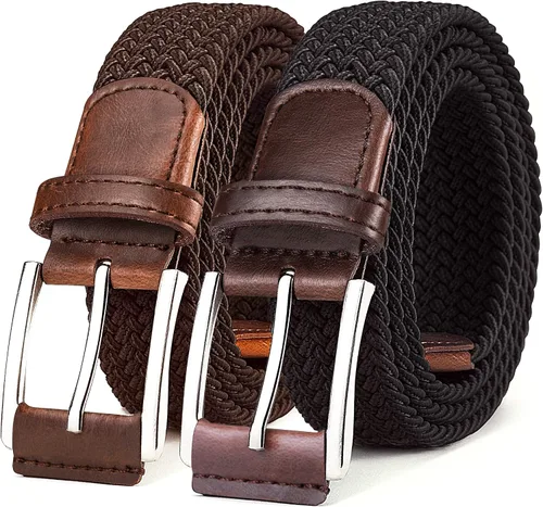 BULLIANT Cinturón para hombre, paquete de 2, elástico, trenzado, para regalo, para pantalones de mezclilla de golf, 1 38 pulgadas