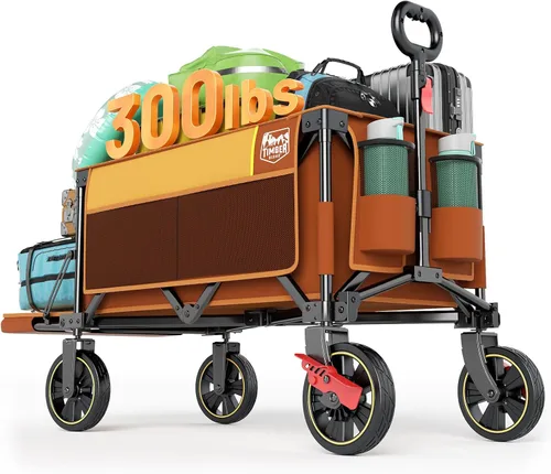 Miniatura 13 de Timber Ridge Carro plegable extra largo de 49 pulgadas con portón trasero y frenos, carro plegable resistente de 300 libras con mango ajustable, Azul