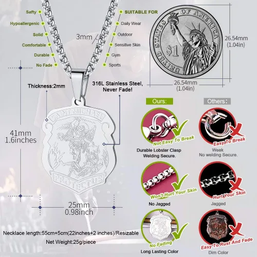 Miniatura 4 de FaithHeart - Collar de San Miguel, dije personalizado de protección del arcángel, para hombres y mujeres, acero inoxidablechapado en oro Medalla