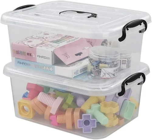 Miniatura 10 de Paquete de 4 cajas de almacenamiento de plástico de 10 L, caja de almacenamiento transparente con tapa Secure Side Buckle Latches, Dustproof Lid