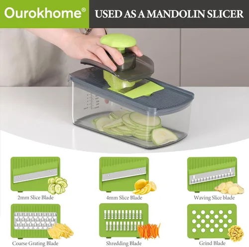Miniatura 3 de Ourokhome Picadora y cortadora de verduras con recipiente, rebanadora manual de mandolina con espiralizador de verduras 4 en 1 para calabacín, papa