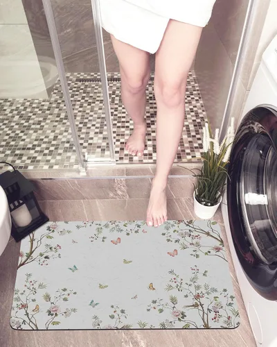 Miniatura 5 de Tapete de baño con diseño de árbol de flores, antideslizante, de secado rápido y absorbente, tierra de diatomeas, cocina, ducha, fregadero, lavable