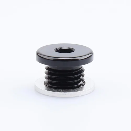 AC PERFORMANCE Enchufe de puerto métrico de aluminio M10 x 1.0 negro de perfil bajo con tapón hexagonal y arandela de aluminio