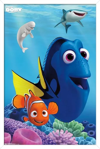 Miniatura 13 de Trends International Disney Pixar Finding Dory - Póster de pared de Dory, 14.725 x 22.375 pulgadas, versión enmarcada de madera de granero
