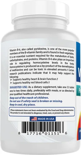 Miniatura 7 de Best Naturals Vitamina B6 50 mg 250 Comprimidos