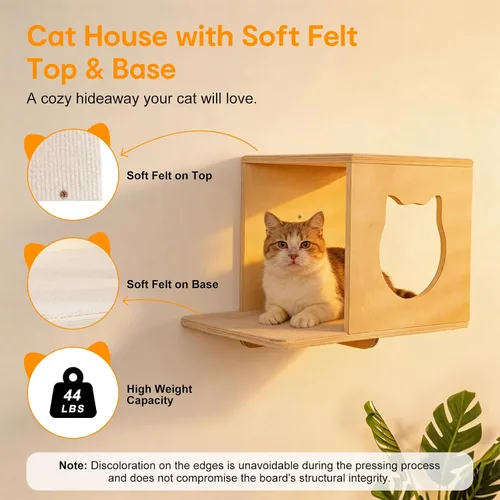 Miniatura 4 de Estantes de pared 5 en 1 para gatos de interior, muebles de gato montados en la pared con estación de alimentación y hamaca extra ancha, escalador