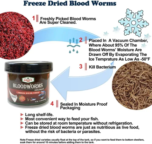 Miniatura 3 de Amzey Blood Worms 0.35oz - Gusanos de sangre liofilizados 100% naturales - Alimento para peces de acuario - Alimento alto en proteínas para peces