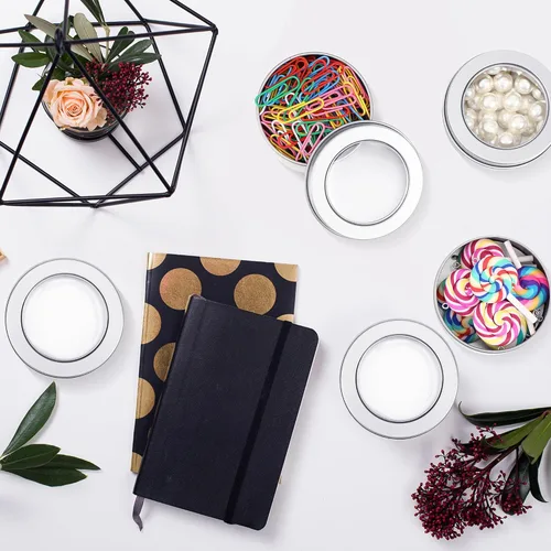 Miniatura 5 de TecUnite Paquete de 100 latas de metal de 2 onzas redondas vacías con tapa transparente para cocina, oficina, velas, dulces