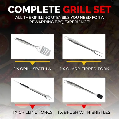 Miniatura 6 de Juego de herramientas para barbacoa con pinzas, espátula, tenedores, cepillo, kit de parrilla de acero inoxidable para parrilla, accesorios