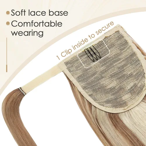 Miniatura 5 de Benehair Extensión de cola de caballo envolvente con pasta mágica, extensiones de cabello humano natural largo lacio de una pieza para mujeres, 22