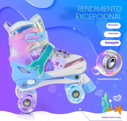 Miniatura 7 de NEMONE - Patines de sirena con ruedas iluminadas y 4 tamaños ajustables para niñas, azul y morado, para niños pequeños, para principiantes, de A