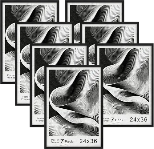 Lyeasw Marcos para póster de 24 x 36 pulgadas, color negro, juego de 7 portarretratos grandes de 24 x 36 pulgadas para montaje en pared horizontal o