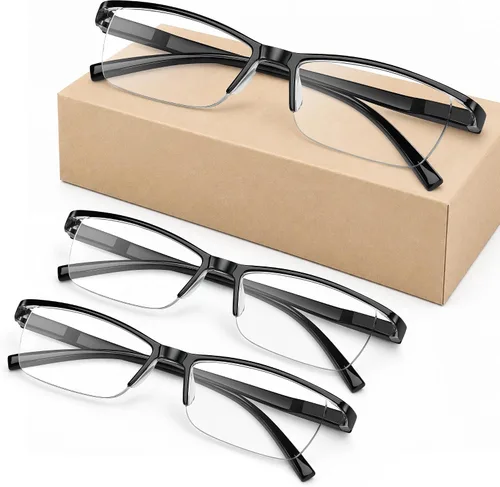 Paquete de 3 lentes de lectura para hombres, lectores rectangulares de bisagra de resorte para hombres y mujeres con bloqueo de luz azul