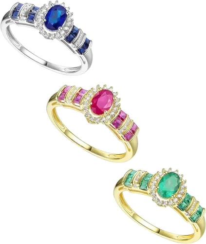 Miniatura 3 de Tirafina Anillo de diamante de piedra preciosa auténtica diseño alternativo de gemas y diamantes auténticos piedra central rodeada de halo