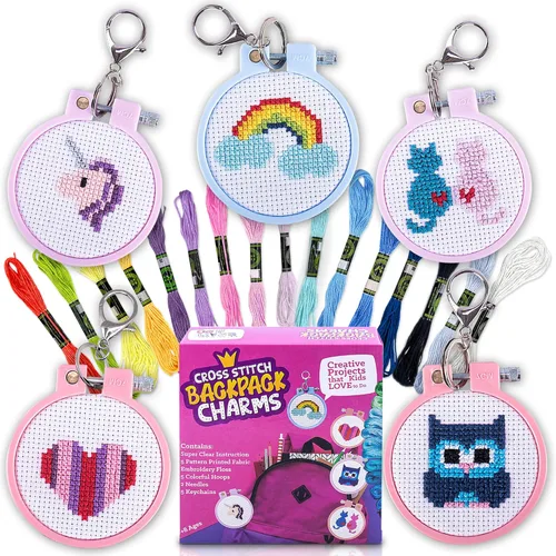 Miniatura 8 de 5 proyectos para principiantes de punto de cruz de superhéroe estampado para niños, kit de iniciación de punto de aguja, juego de costura para dijes