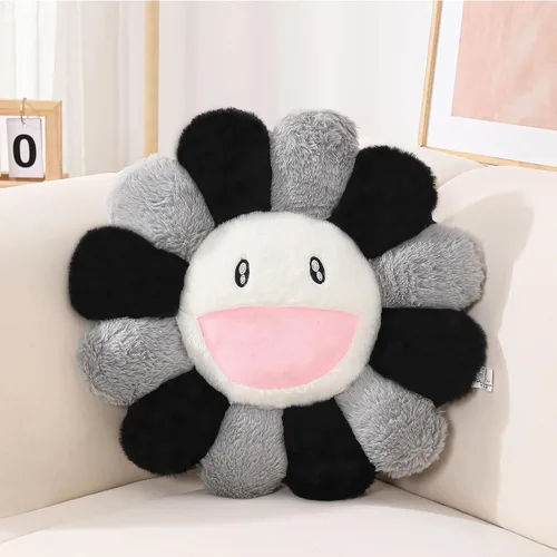 FIONOUT Almohada con forma de flor, cojín de suelo con cara de flor, almohada de felpa de girasol colorido, lindas almohadas decorativas para Gris
