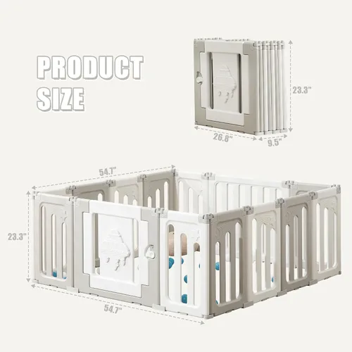 Miniatura 7 de Bestgame - Corralito para bebés - 14 paneles extragrandes plegables para niños pequeños, valla portátil en forma de OVNI, puerta, patio - Azul