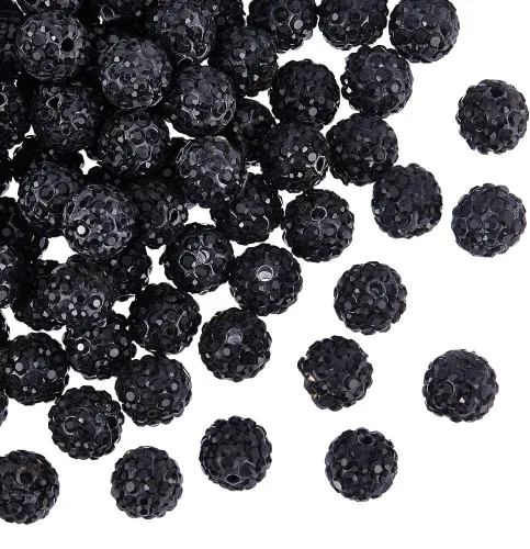 PH PandaHall 100 cuentas de diamantes de imitación negros de 0.394 pulgadas (0.394 in) cuentas de arcilla negra de polímero de cristal de arcilla